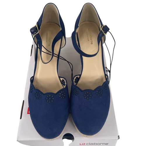 Blue Wedge Espadrilles 10 Strappy Comfort Memory Foam Cottagecore Closed Toe - Picture 4 of 6