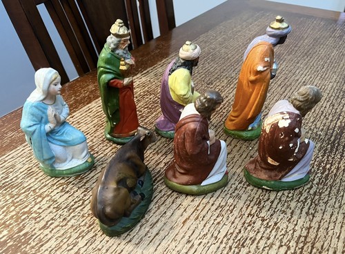 Vintage Nativity Scene Set Hand Painted Paper Mache 8 Piece Made In Germany - Bild 2 von 8
