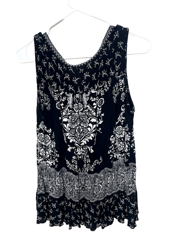 Canotta Bila taglia L Peplum nera camicia boho top senza maniche rayon ricamata - Foto 2 di 6