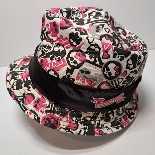 2014 Monster High Fedora Hat One Size Pink Black Skulls Black Band Animations - Picture 4 of 9