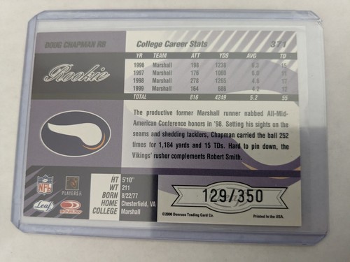 🏆 2000 Leaf Limited /350 Doug Chapman RC #371 MINNESOTA VIKINGS - Bild 2 von 2