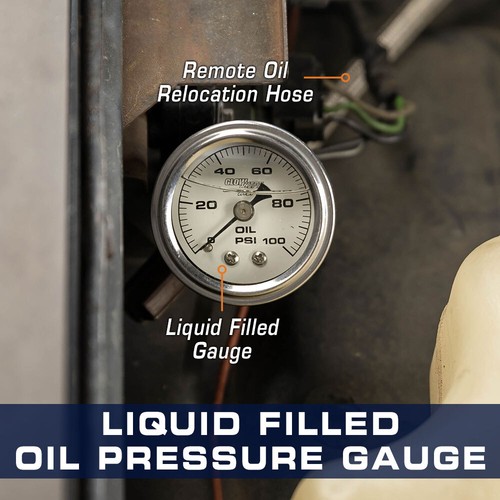 GlowShift Mechanical 100 PSI Oil Pressure Gauge Liquid Filled 38mm White Dial - Picture 2 of 5