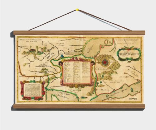 Ancient 1645 Historical Bible Map Spread Noah's Descendants Canvas Wooden Hanger - Picture 5 of 18