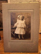 Antique Circa 1890s Cabinet Card Adorable Little Girl in White Dress Waseca Minn