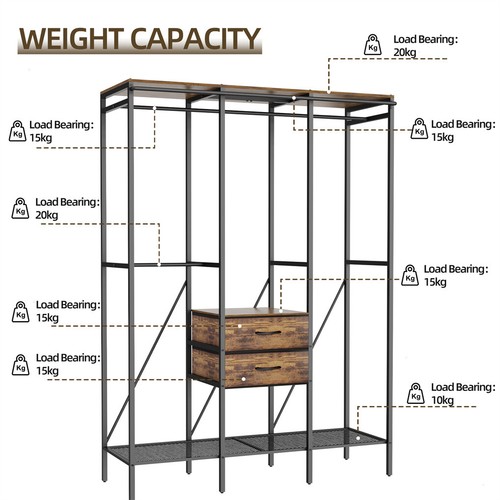 Large Clothes Stand Wardrobe with Hanging Rails Shelves Dust-proof Cover Drawers - Picture 15 of 17