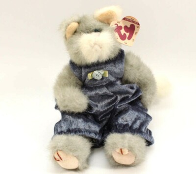 1993 TY Attic Treasure Whiskers Gray Cat Jointed Stuffed Plush Toy
