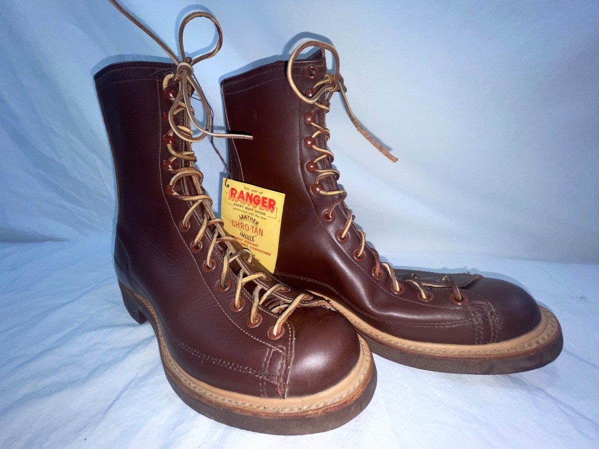 VTG 60s 8 ENDICOTT JOHNSON RANGER LEATHER LACE TO TOE MONKEY