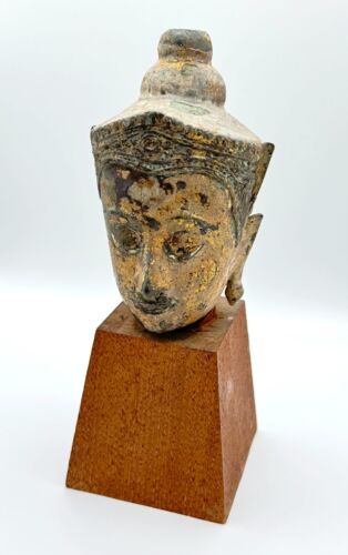 Antica testa di Buddha in bronzo stile tailandese ayuthayan dorata (MiM) - Foto 2 di 13