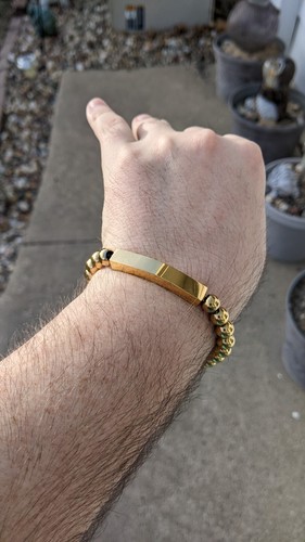 men - stainless steel adjustable bead id bracelet
