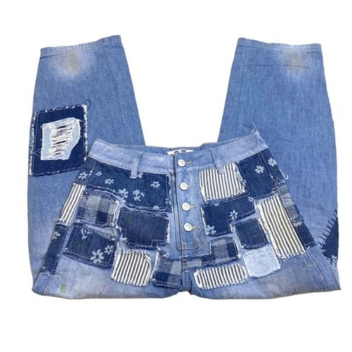 FREE PEOPLE AZALEA PATCHWORK JEANS BUTTON FLY SIZE 28 NWOT - Picture 6 of 10