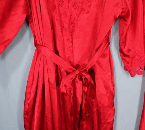 Y2K VTG VICTORIA'S SECRET Gold Tag RED SATIN Lounge ROBE/NIGHTGOWN SET w/BELT S - Picture 3 of 8