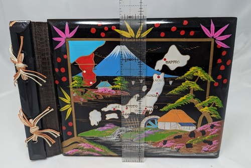 Black Lacquered Wood Souvenir Photo Album Handpainted Japan Korea WWII UNUSED - Picture 8 of 8