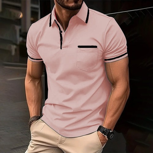 Mens Short Sleeve Tipping Polo Shirt Plain T-Shirt Top Casual Regular Fit Polos - Picture 19 of 22