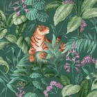 Rajah Tropical Tiger Emerald Green Wallpaper Crown M1733