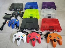 Nintendo 64 Console Clear green, red, black 4 Controllers + Cords!  CLEANED N64!