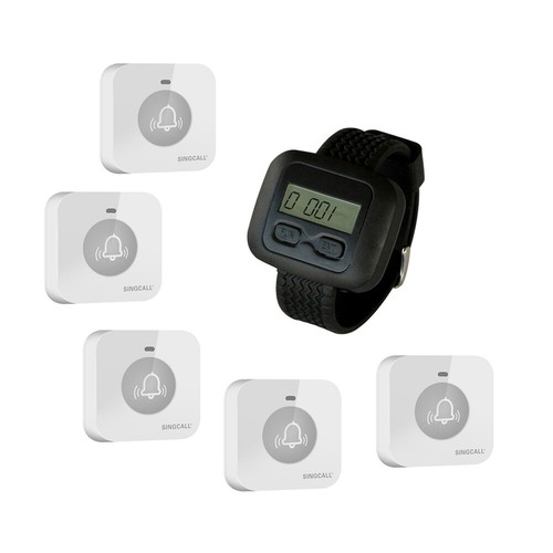 SINGCALL Wireless Waiter Calling system, 1 Watch and 5 Small Touchable Pagers - Afbeelding 1 van 8