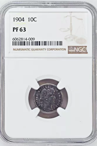 1904 NGC PR63 Mintage 670 █ $625-CU PROOF Barber Dime █ Choice Non-Doctored █ █