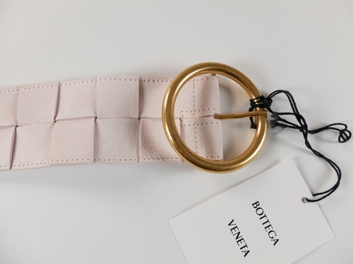 BOTTEGA VENETA Rosa Pálido Tejido Grueso Gamuza Cinturón Talla con Hebilla Redonda Talla 85 - Imagen 3 de 8