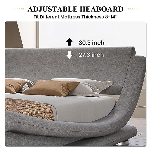 Size Upholstered Bed Frame, Deluxe Low Profile Sleigh Bed with Queen Grey - Picture 7 of 7