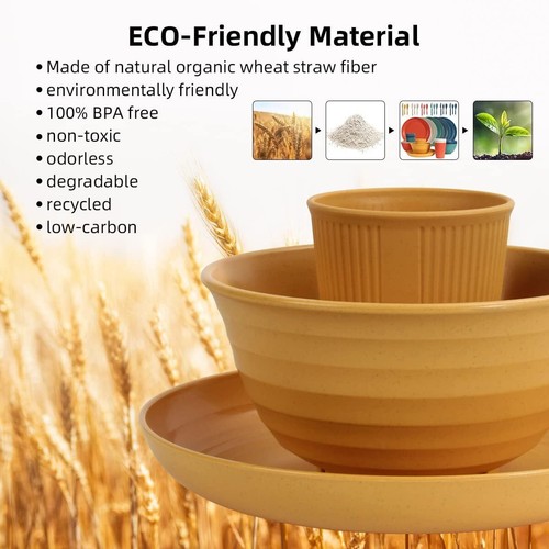 Wheat Straw Dinnerware Sets - 36 Piece Unbreakable Dinnerware Sets, ... - Picture 4 of 5