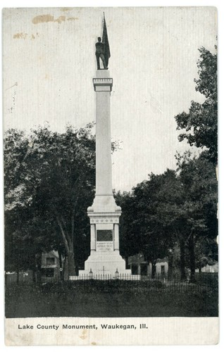 Postcard - Waukegan, Illinois Lake County Civil War Monument - 1909