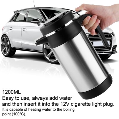 12V Heating Kettle,1200ML Stainless Steel Car Electric Kettle Portable Car Coffee Tea Thermos Water Heating Cup For Car Electric Heating Cup