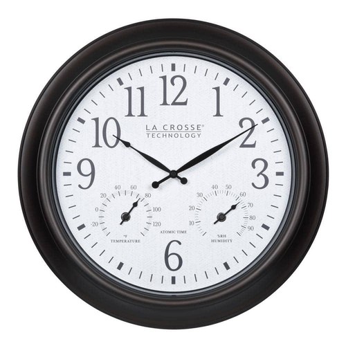 La Crosse Technology Wall Clocks 18"H Analog W/ Temp + Humidity Plastic Brown