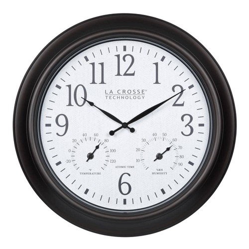 La Crosse Technology Wall Clocks 18"H Analog W/ Temp + Humidity Plastic Brown - Picture 1 of 8