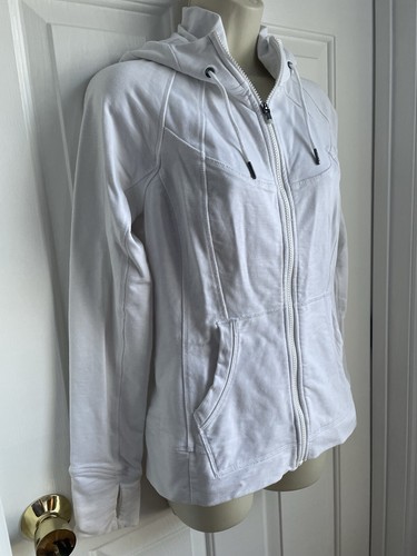 Giacca Athleta taglia small bianca full zip con cappuccio fori pollice maniche cotone pesante - Foto 5 di 7