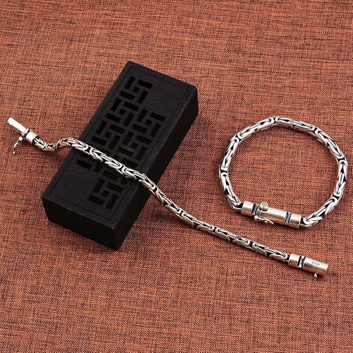 Solid 925 Sterling Silver Chain Men Women Lucky 7mm Byzantine Bracelet 65g/9inch - Picture 2 of 6