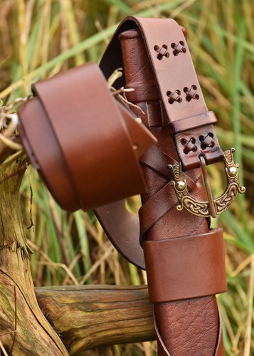 Scheide mit Gürtel und Bronzeschnalle für Wikingerschwert, versch. Längen - Bild 5 von 6