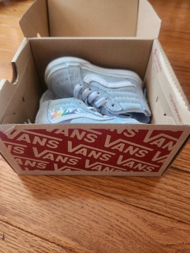 Infant Shoe Size 4, Vans Sk8 Hi-Zip Size 4 Baby Blue w/ Rainbow- Gently Worn - Picture 7 of 9