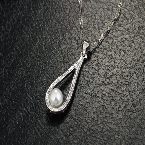 Collier perle goutte boucles d'oreilles - Pendentif charme argent sterling 925 femmes ensemble de bijoux - Photo 3/13