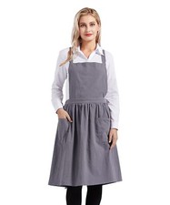 Cotton Linen Apron Cross Back Pinafor for Women With Pockets for Cooking Gard...