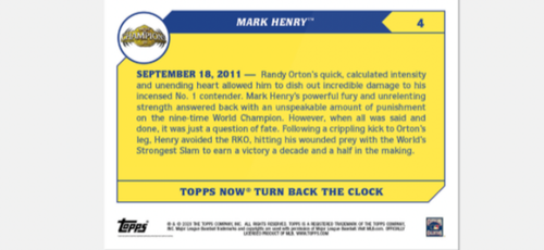 2021 TOPPS NOW WWE TURN BACK THE CLOCK CARD MARK HENRY #4 HEAVYWEIGHT CHAMPION - Picture 2 of 2