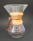 Chemex Pour Over Coffee Carafe, Wood Collar and Bead, Leather Tie , 8 1/2 inches