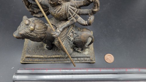 Vintage Indian Bronze statue of Shiva Durga riding on Lion, 6 1/2" tall - Picture 15 of 15