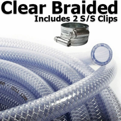 JML HENDERSON PVC HOSE Clear Flexible Reinforced Braided Food Grade WATER Tube Pipe + 2 CLIPS