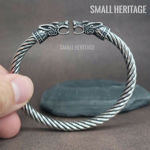 Viking Stainless Steel Cuff Norse Wolf Head Bracelet Bangle Medieval Celtic Men - Picture 3 of 7
