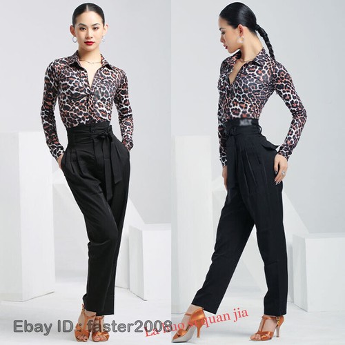 Adult Latin Tango Modern Dance Standard Practice Pants High Waist Rumba Ballroom - Picture 1 of 9