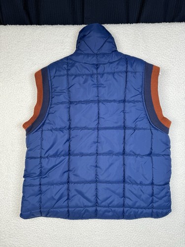 Vintage 80s SEARS Puffer Vest Blue Brown Retro- Women's Large - Picture 2 of 9