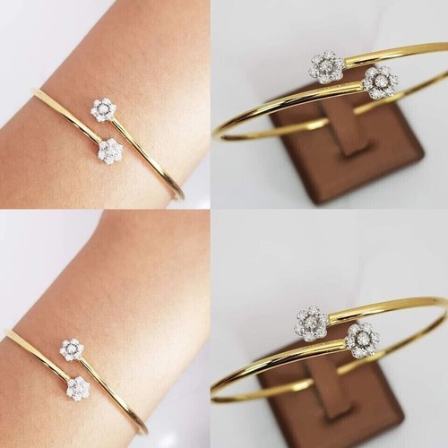 0.50CT Round Cut Lab Created Diamond Women's Bangle Bracelet 14K Gold Finish - Picture 4 of 6