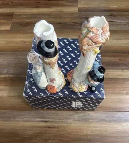 Fitz & Floyd Pilgrims Progress 1990 Candlesticks Candle Holders Set Thanksgiving - 第 6/15 張圖片