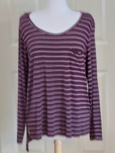 Women's Top 3X Plus Size Burgundy White Stripes Long Sleeve Blouse Glitz - Picture 3 of 9