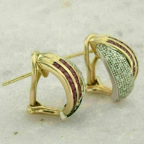 2Ct Lab Created Diamond Round Huggie Hoop Earrings 14K Yellow Gold Plated - Picture 4 of 4
