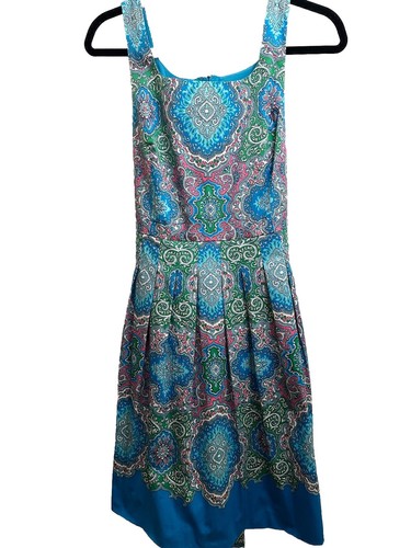 Talbots Blue Paisley Front Belted Shirt Dress Pleated Skirt Lined Size 10P NWT - Picture 4 of 12