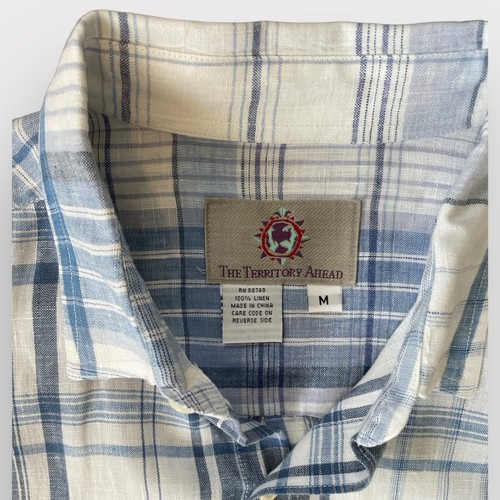 Territory Ahead 100% Linen Blue Madras Plaid Button Shirt MEDIUM - Picture 4 of 7