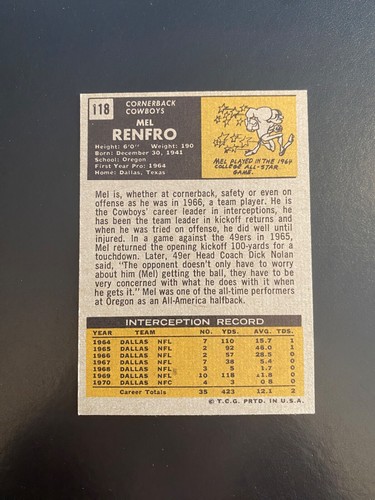 1971 TOPPS FOOTBALL #118 MEL RENFRO!! $1 SHIPPING!! - Picture 2 of 2