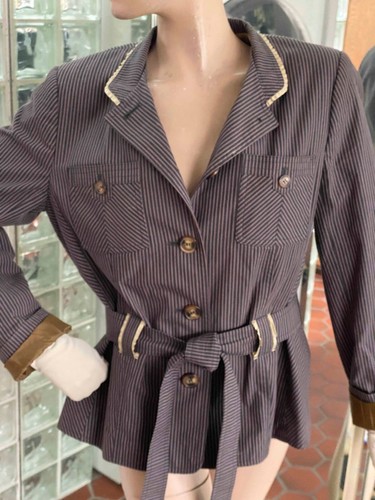 1920s style women Pinstripe 100% Cotton Jacket Top Belted Apostrophe size 14