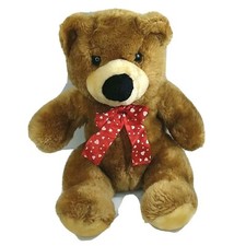 Funny Kids Teddy Bear Plush Stuffed Toy Brown Red Heart Bow 16" FLAW